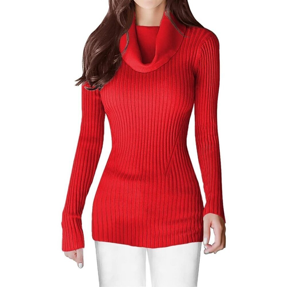 Women’s Cowl Neck Red Stretchable Knit Long Sleeve Bodycon Sexy Sweater